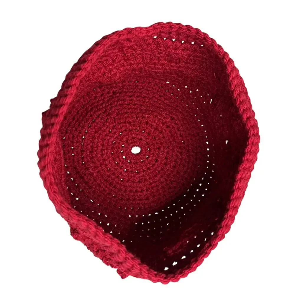 Red Hand Crochet Beanie Hat Handmade Cotton Yarn OS Winter Fall